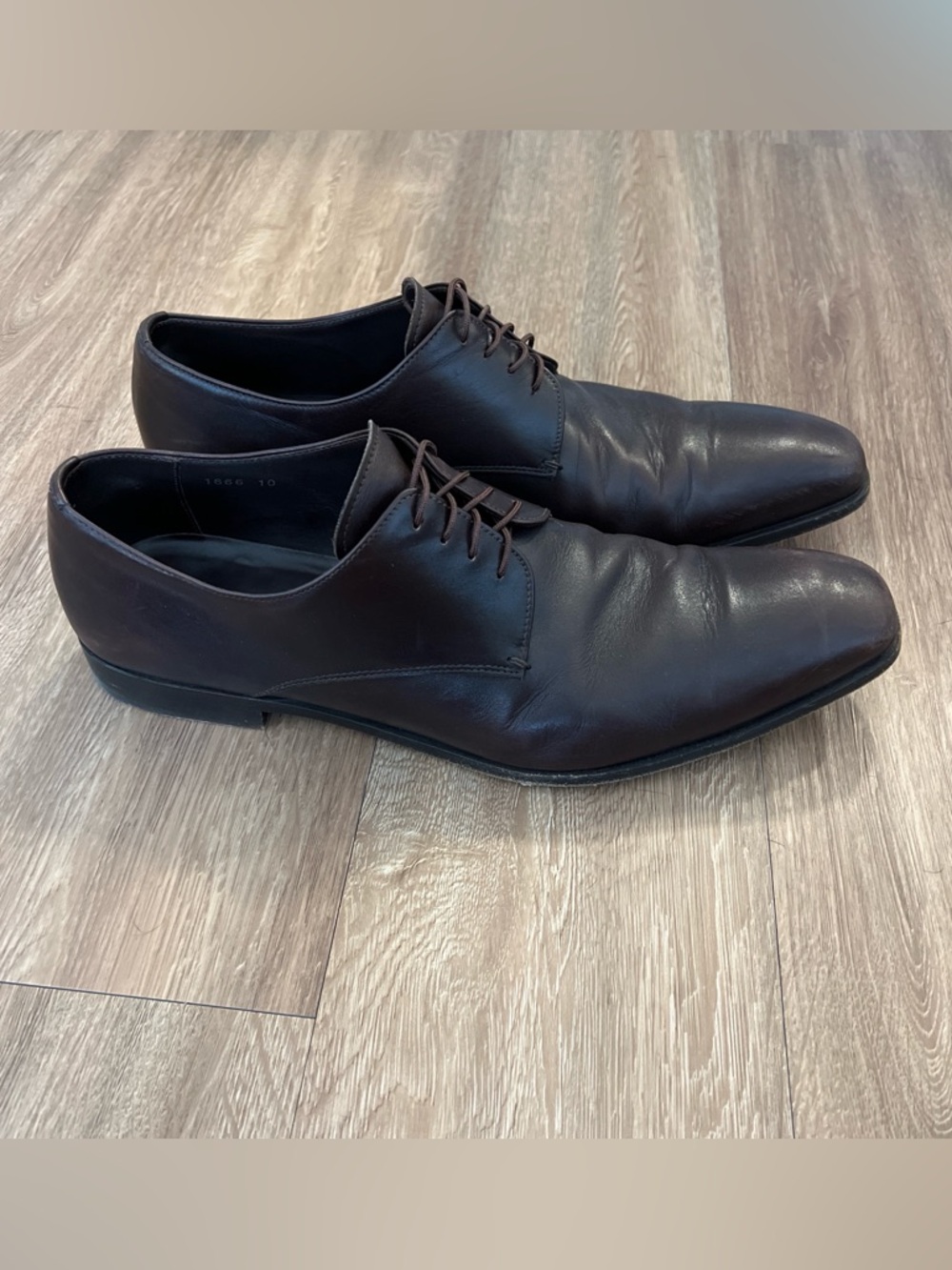 Prada Men's Dark Brown Leather Derby Dress Shoes - Picture 4 of 11
